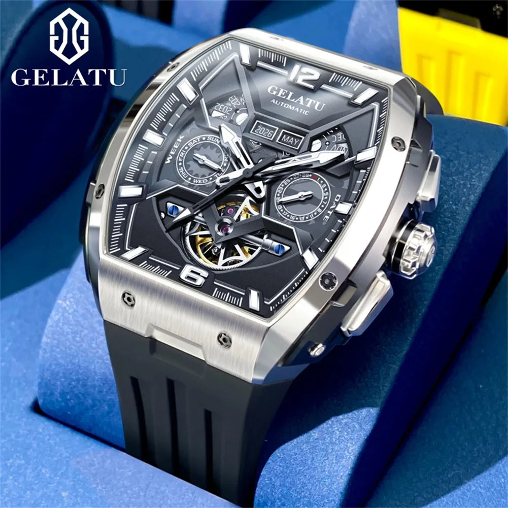 GELATU 6013 Luxury Men Hollow Automatic Mechanical Watch Waterproof Multi functional Original Men Watch Formal Watch Reloj