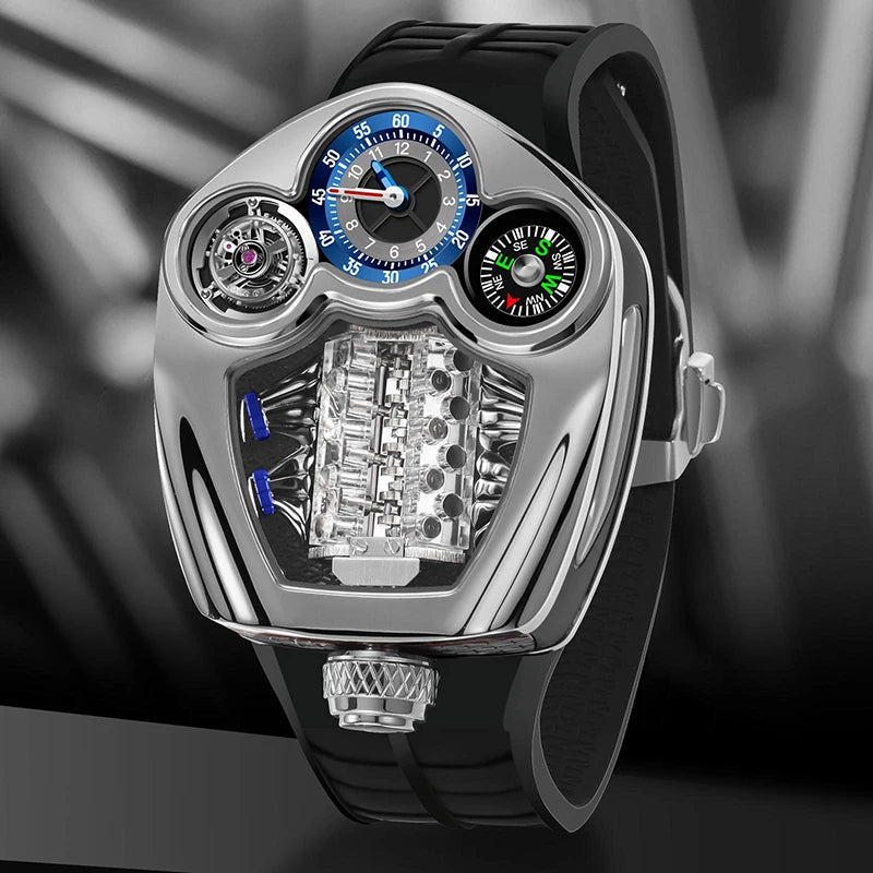 2025 Pindu brand watch men's gold black engine series quartz silicone strap business watch adjustable time watch