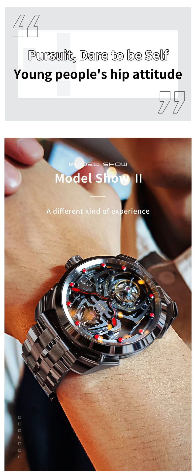IDEAL KNIGHT 6802 Automatic Watch For Men Hollow Skeleton Mechanical Wristwatch Waterproof Tourbillon Man Watch Sapphire Mirror