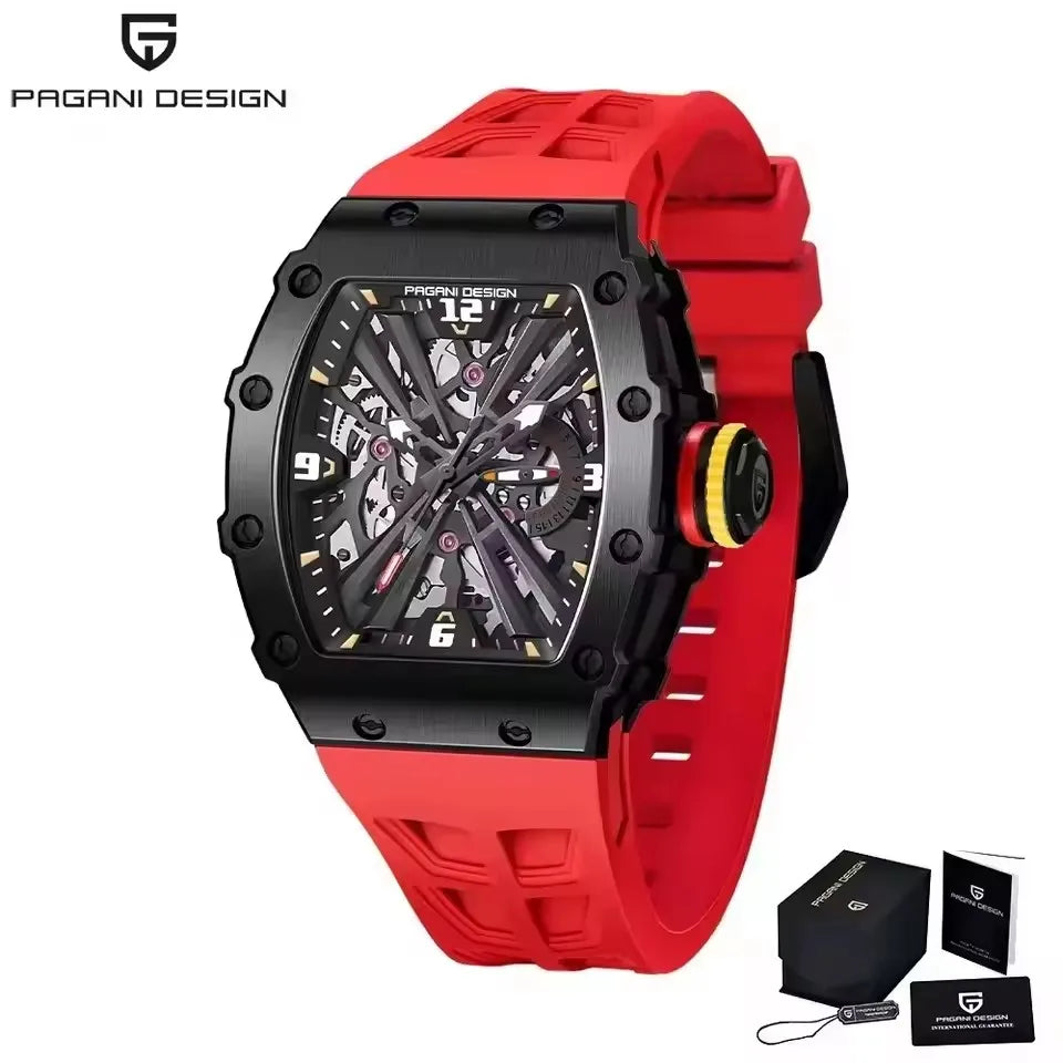 PAGANI DESIGN New VH65 Watch For Men Skeleton Quartz Wristwatch Sapphire Glass Silicone Original Luxury Men Watch Gift With Box