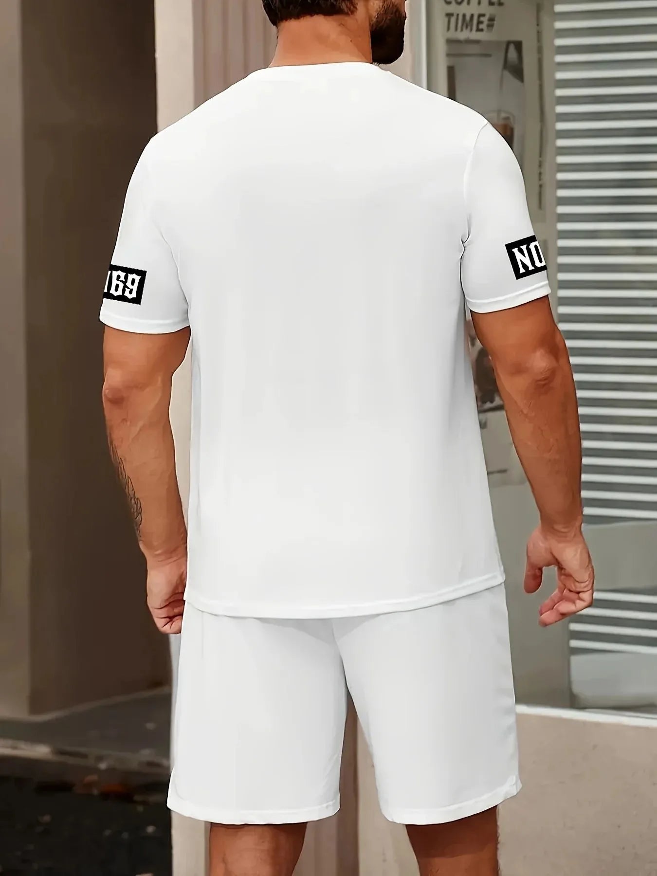 Hot selling summer new men's set with letter print casual fashion T-shirt short sleeved shorts sports outdoor set