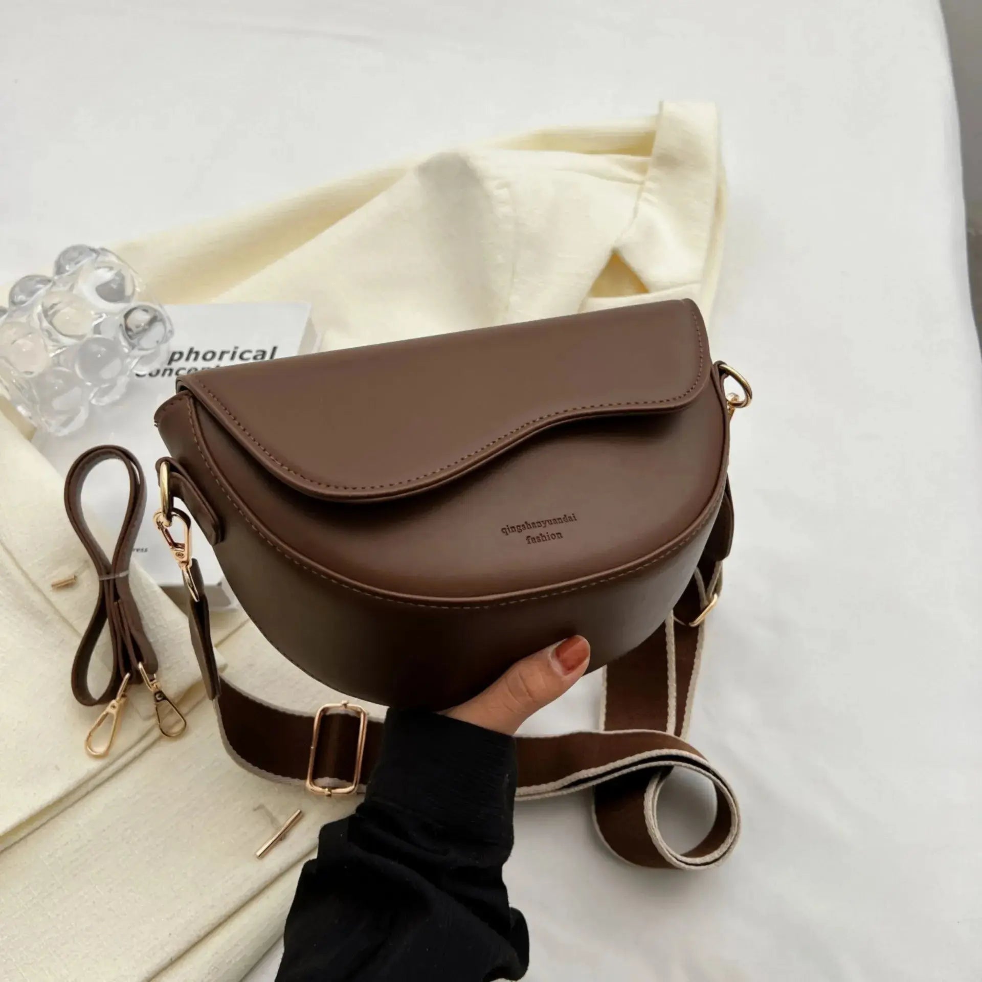 Small Saddle Shoulder Leather bag for women