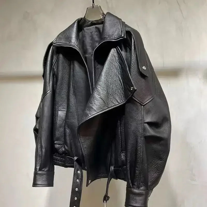 2025 Autumn/winter fashion black leather jacket women jacket  loose casual coat PU leather motorcycle jacket womn tops