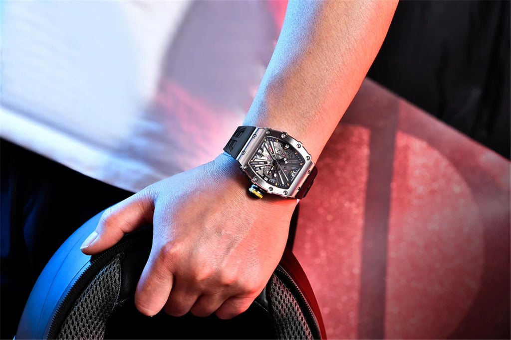PAGANI DESIGN New VH65 Watch For Men Skeleton Quartz Wristwatch Sapphire Glass Silicone Original Luxury Men Watch Gift With Box