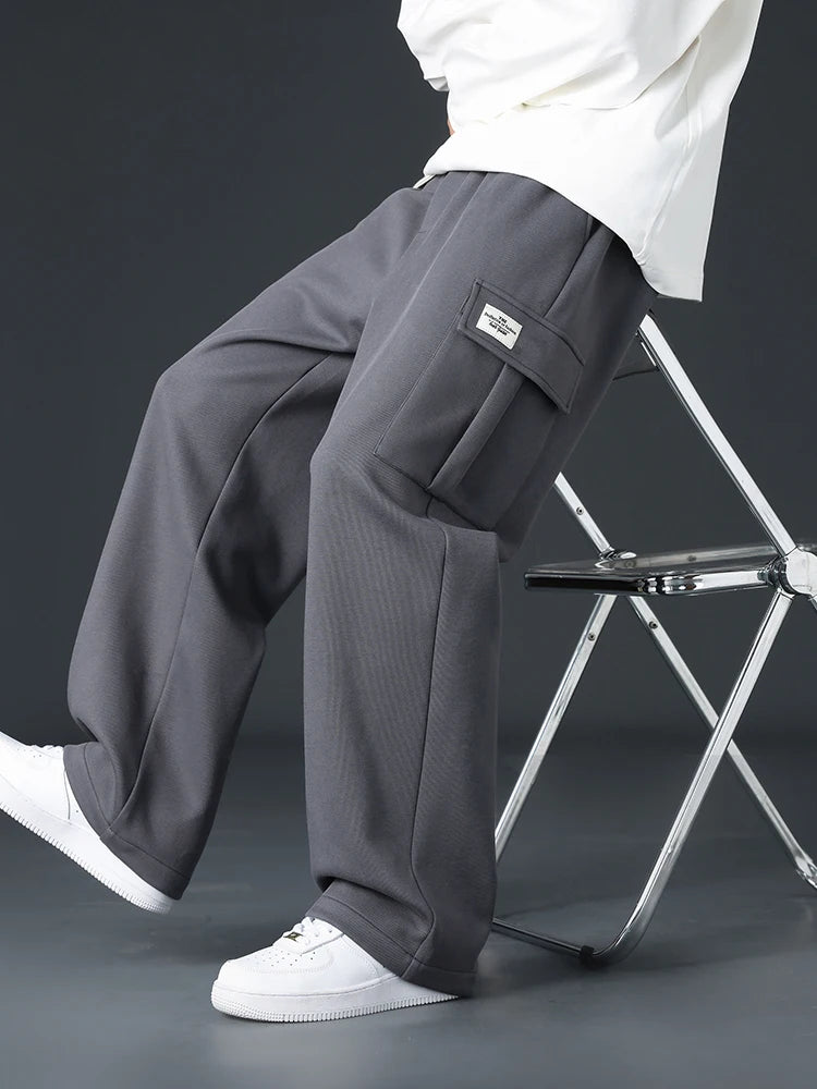 Autumn Men's Baggy Wide-leg Pants Outdoor Jogging Sweatpants Loose Straight Fashion Korean Casual Trousers Streetwear Black Gray
