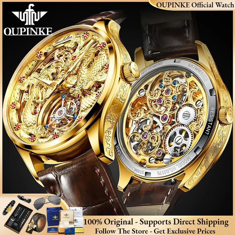 OUPINKE 3176 Luxury Men Original Fully Automatic Watch Swiss Certified High end Mechanical Watch Leather Strap Waterproof Watch