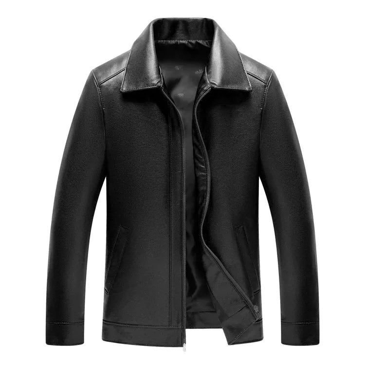 Lapel Leather Jacket for Men's Lapel Trendy Handsome High-end PU Motorcycle Men's Spring and Autumn Leather Jacket