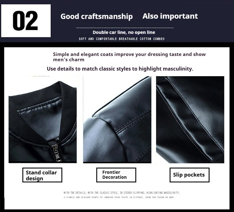 2025 Men's Leather Jacket Slim Fit Casual Men's Jacket Autumn Men's PU Leather Jacket Men's Korean Style Trendy Simple