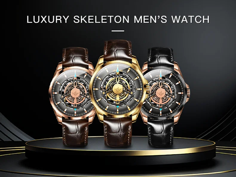 OUPINKE 3206 Men's Watches Sky Eye Automatic Mechanical Wristwatch for Man Waterproof Stainless Steel Luminous Sapphire Luxury