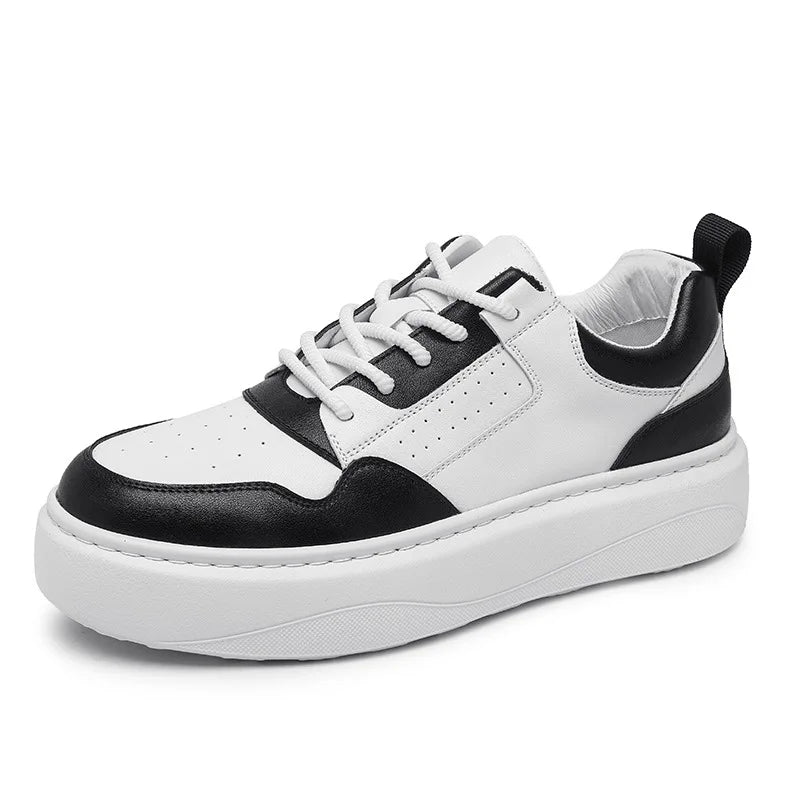 White Board Shoes Male Cow Leather Platform Shoes Man