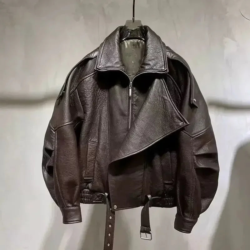 2025 Autumn/winter fashion black leather jacket women jacket  loose casual coat PU leather motorcycle jacket womn tops