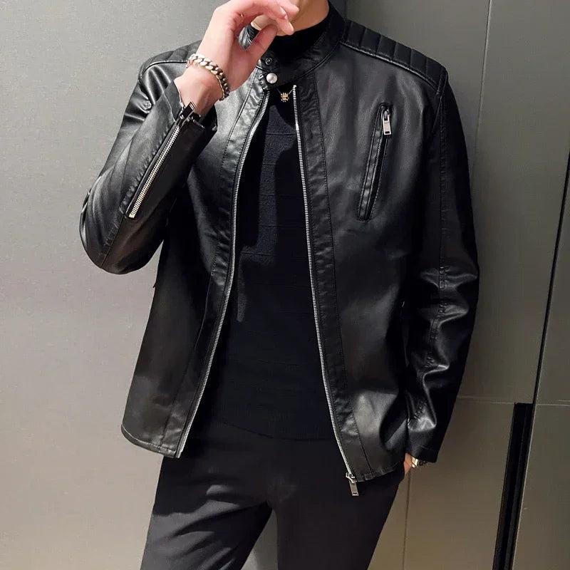Mens Leather Jackets Fashion Trend Simple Personality Men's Spring PU Leather Mens Jackets Slim Windbreaker