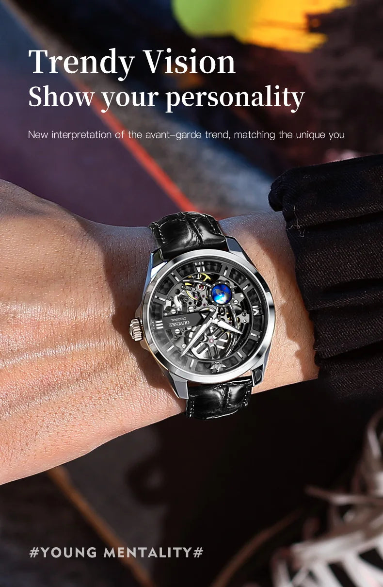 OUPINKE 3268 Man Automatic Watch Top Brand Hollow Deep Waterproof Mechanical Watch For Men Luxury Original Leather Wristwatch