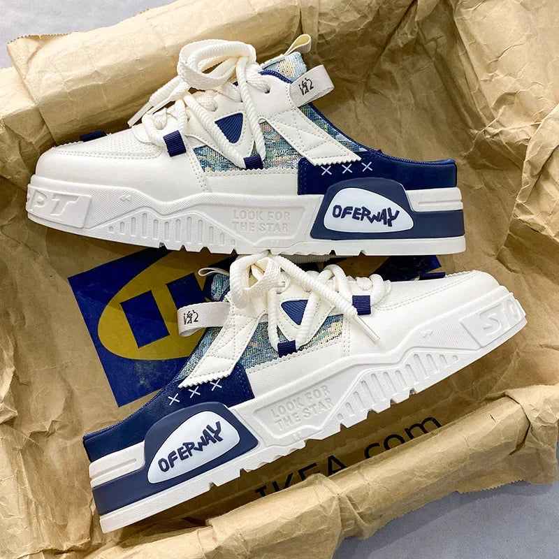 Summer Fashion Designer Men's Half Slippers Breathable Casual Thick Sole Lightweight Sneakers Outdoor Walking Flat Shoes