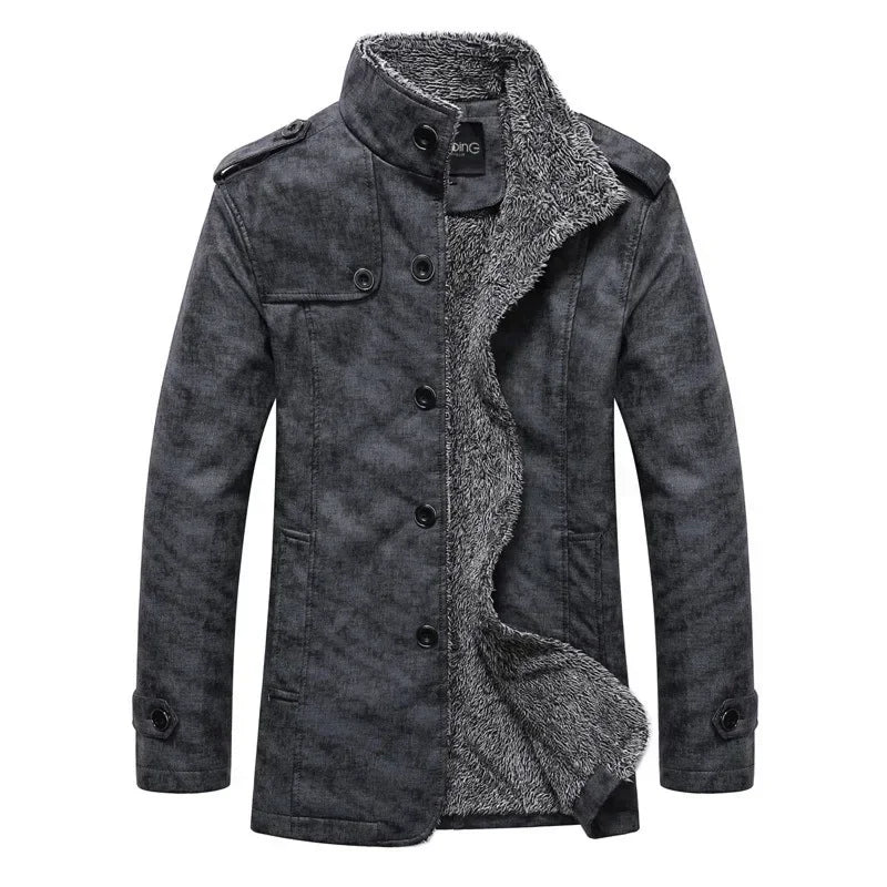 New  Men's Leather Suit Jacket Slim Plus Fleece Coat Fashion Mid-long PU Leather Jacket Streetwear Men Casual Warm Outerwear