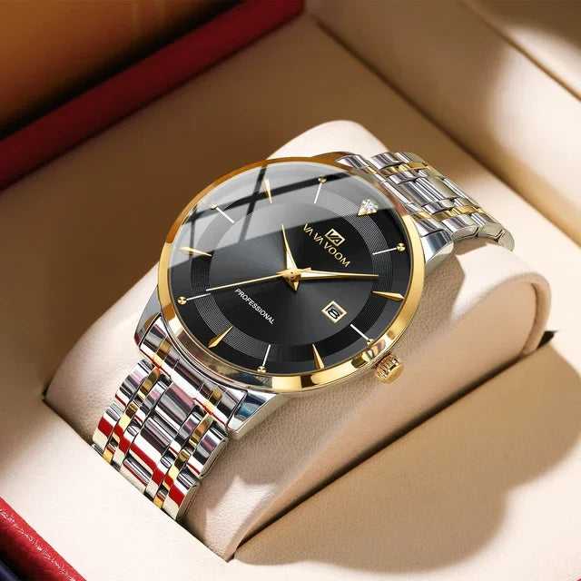 VA VA VOOM Fashion Men's Watches Waterproof Stainless Steel Business Simple Night Light Date Top Brand Quartz Watch for Men
