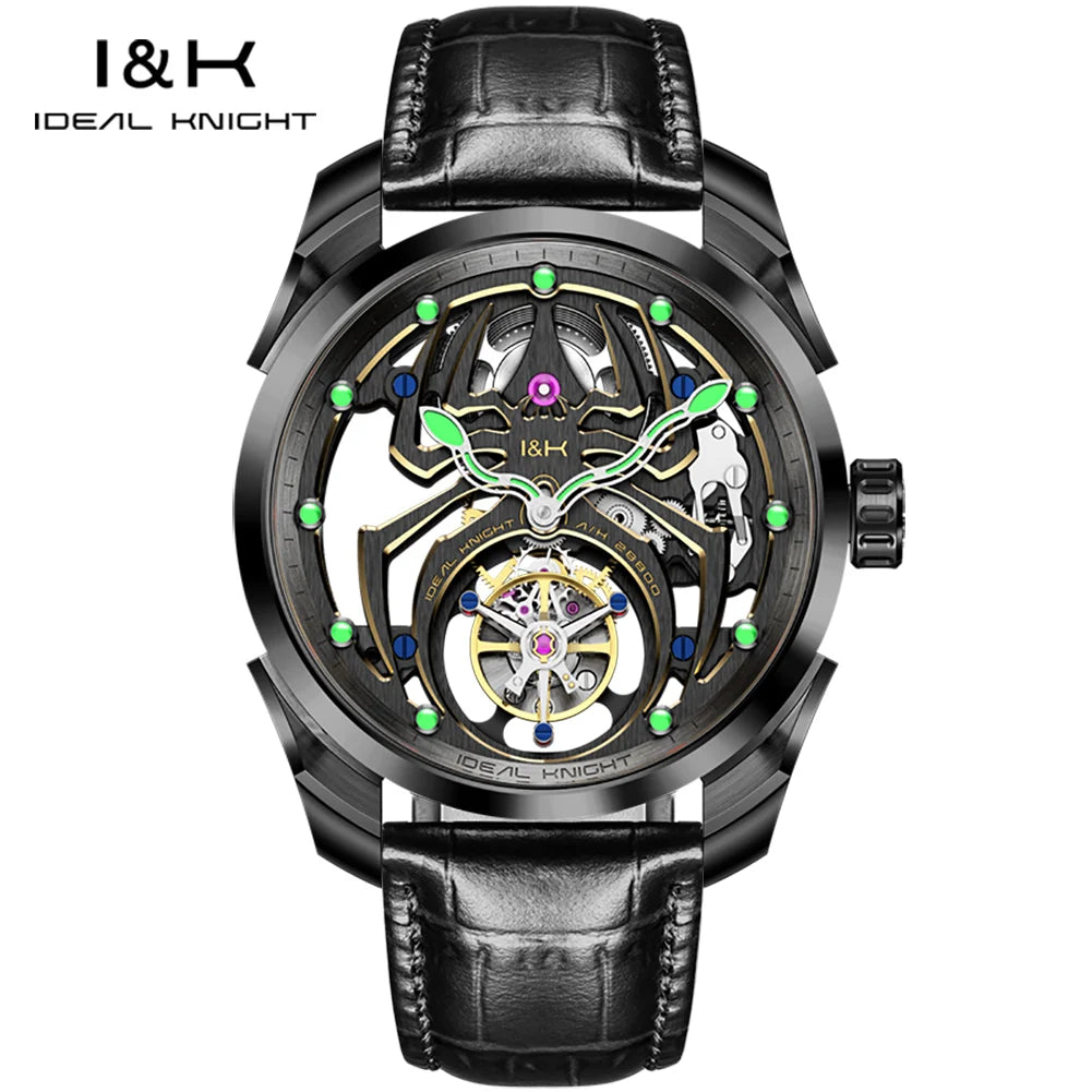 IDEAL KNIGHT 6802 Automatic Watch For Men Hollow Skeleton Mechanical Wristwatch Waterproof Tourbillon Man Watch Sapphire Mirror