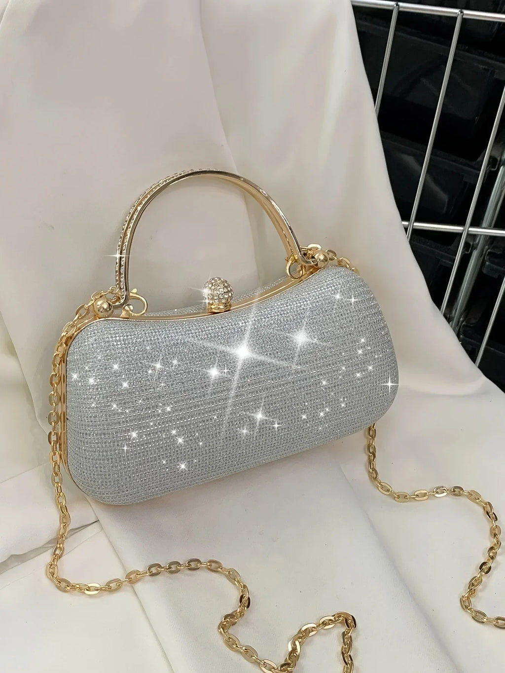 Shiny Mini Evening Bag, Rhinestone Chain Purse
