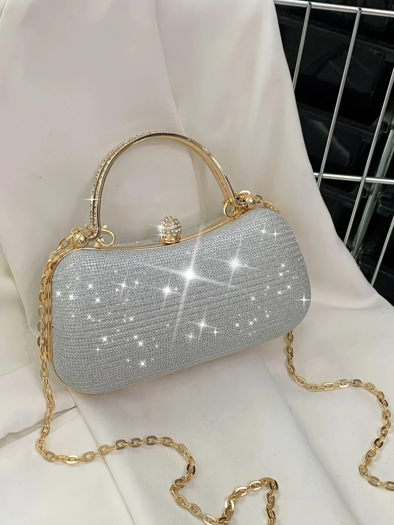 Shiny Mini Evening Bag, Rhinestone Chain Purse
