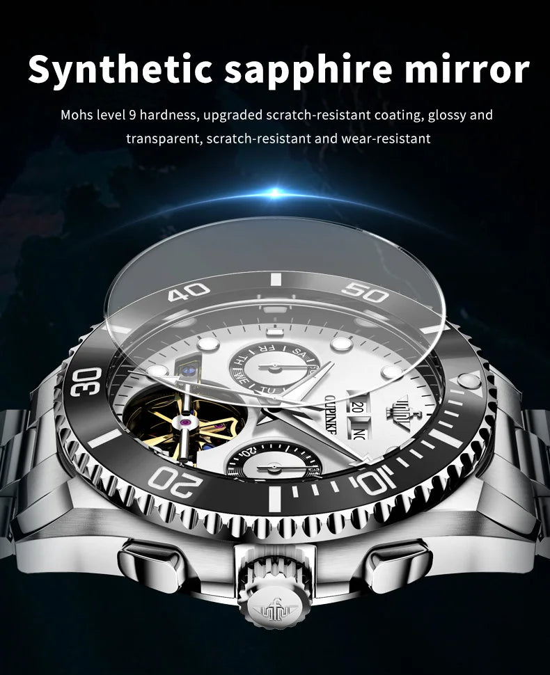 OUPINKE Automatic Mechanical Watches for Men White Black Panda Eye Skeleton Luxury Top Brand Sapphire Mirror Male Diving Watches