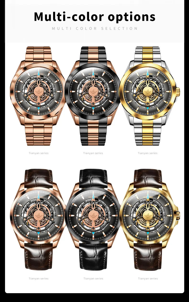 OUPINKE 3206 Men's Watches Sky Eye Automatic Mechanical Wristwatch for Man Waterproof Stainless Steel Luminous Sapphire Luxury