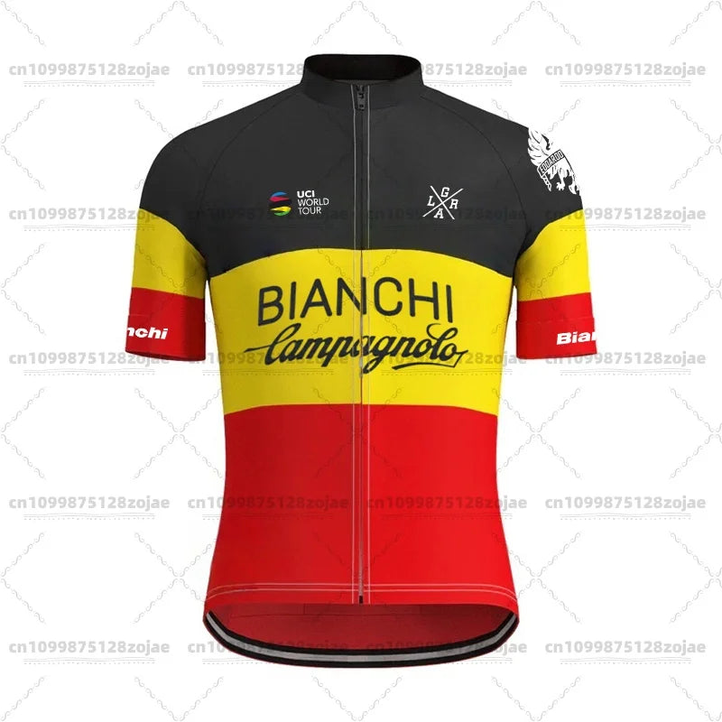 2025 Men's Retro Short Sleeve Jersey BIANCHI Cycling Jersey Bicycle Summer Short Sleeve Quick Dry Cycling Suit Kit