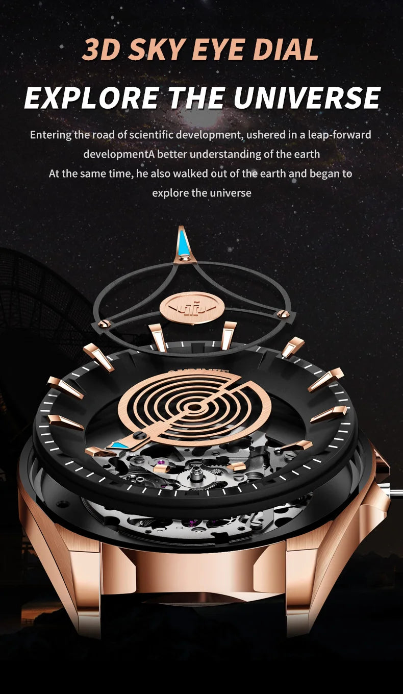 OUPINKE 3206 Men's Watches Sky Eye Automatic Mechanical Wristwatch for Man Waterproof Stainless Steel Luminous Sapphire Luxury