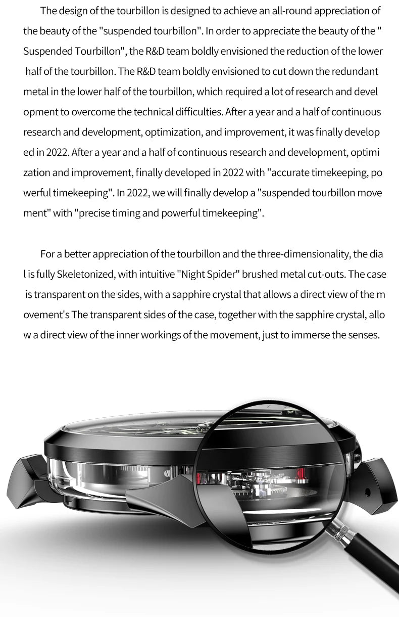 IDEAL KNIGHT 6802 Automatic Watch For Men Hollow Skeleton Mechanical Wristwatch Waterproof Tourbillon Man Watch Sapphire Mirror