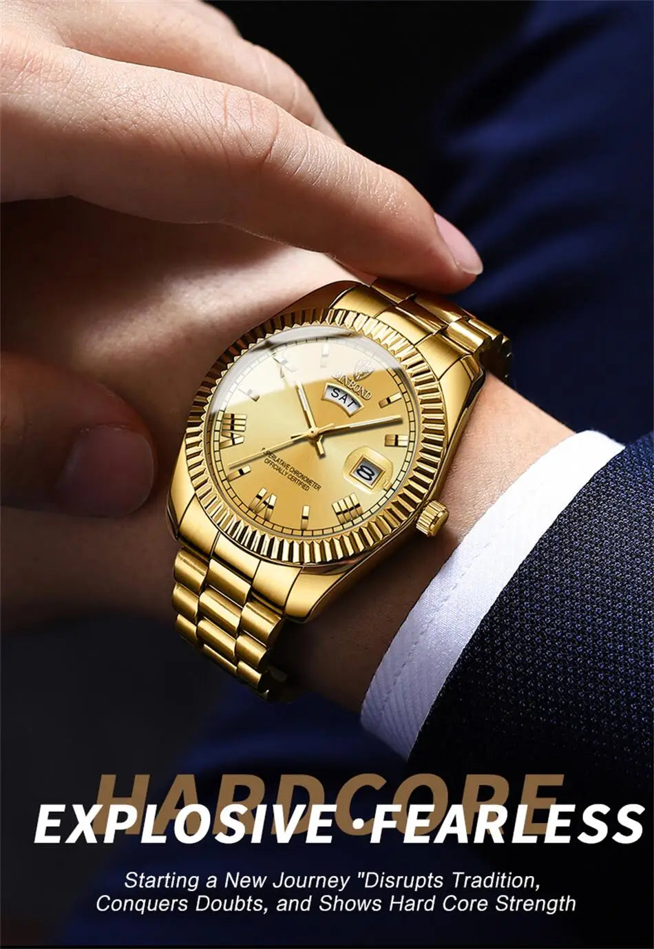2025 New Men Business Watches Fashion Arabic Dial Steel Band Male's Luminous Waterproof Quartz Watch Set(Gift box regulator Box）