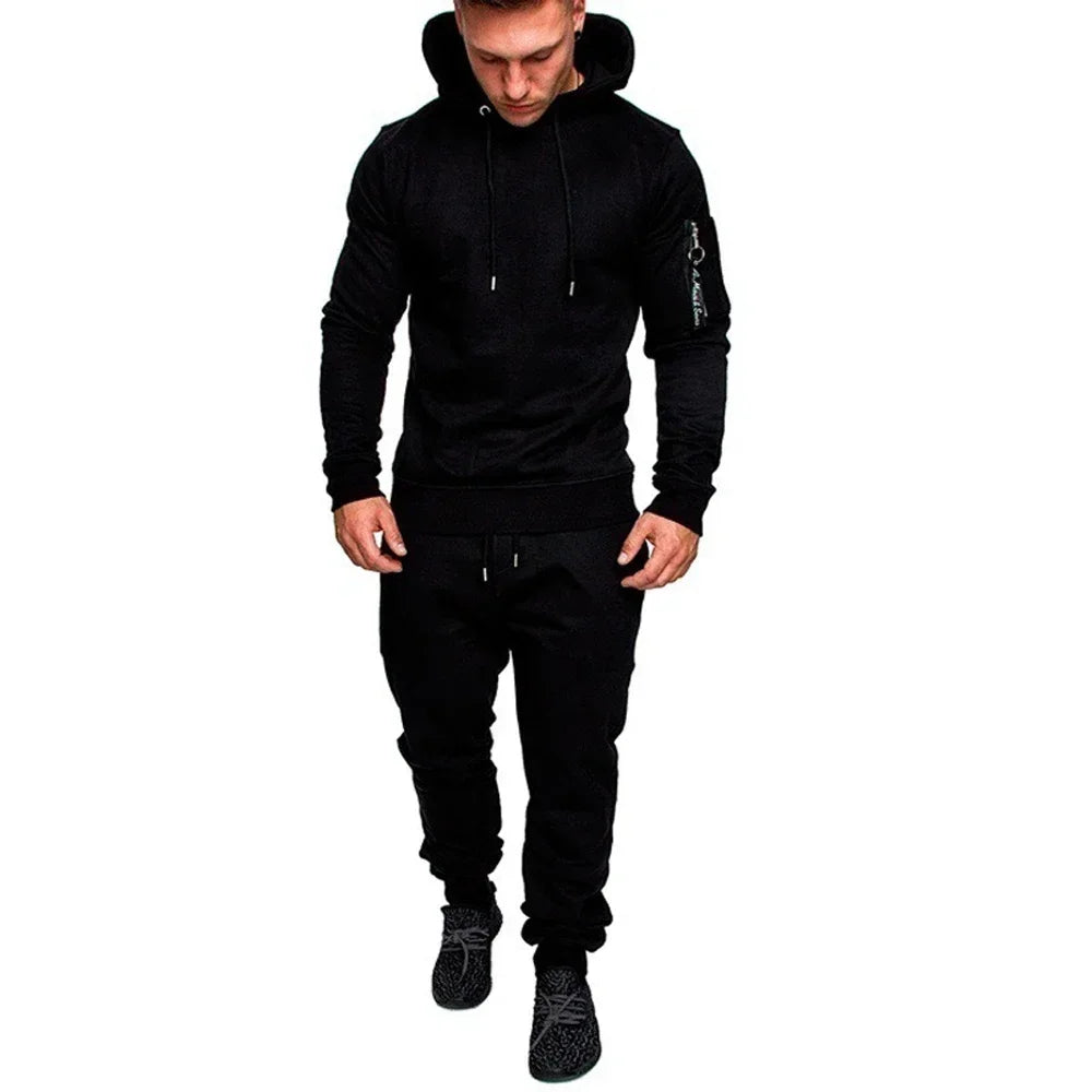 2025 New Men's Sportswear Set Two-piece Casual Jogging Warm Breathable Fitness Sportswear Set Military Tactical Hoodie + Trouser