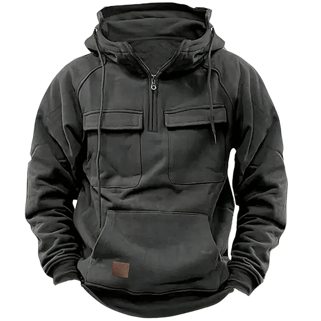 Men's Casual Sports Hooded Sweatshirt New style Outdoor Thick Fashionable Loose Long-Sleeved Pullover with Multiple Pockets