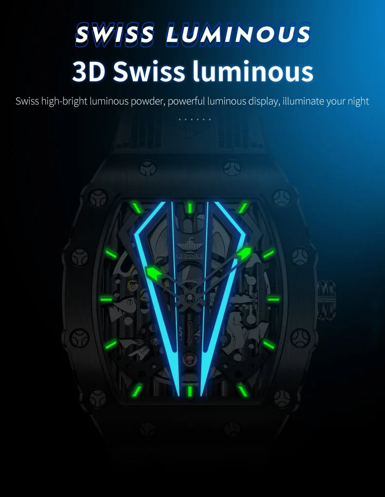 OUPINKE 3179 Men's Watches Top Brand Skeleton Tonneau Automatic Mechanical Luxury Original Watch for Men 5m Waterproof Man Watch