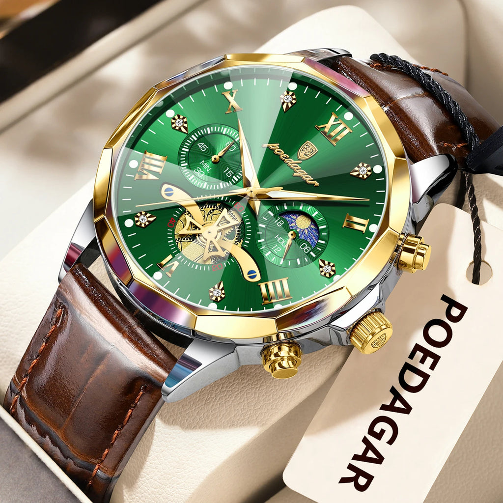 POEDAGAR Military Luxury Men Wristwatch Quartz Waterproof Luminous Chronograph Leather Man Watch Sports Men's Watches Male Reloj