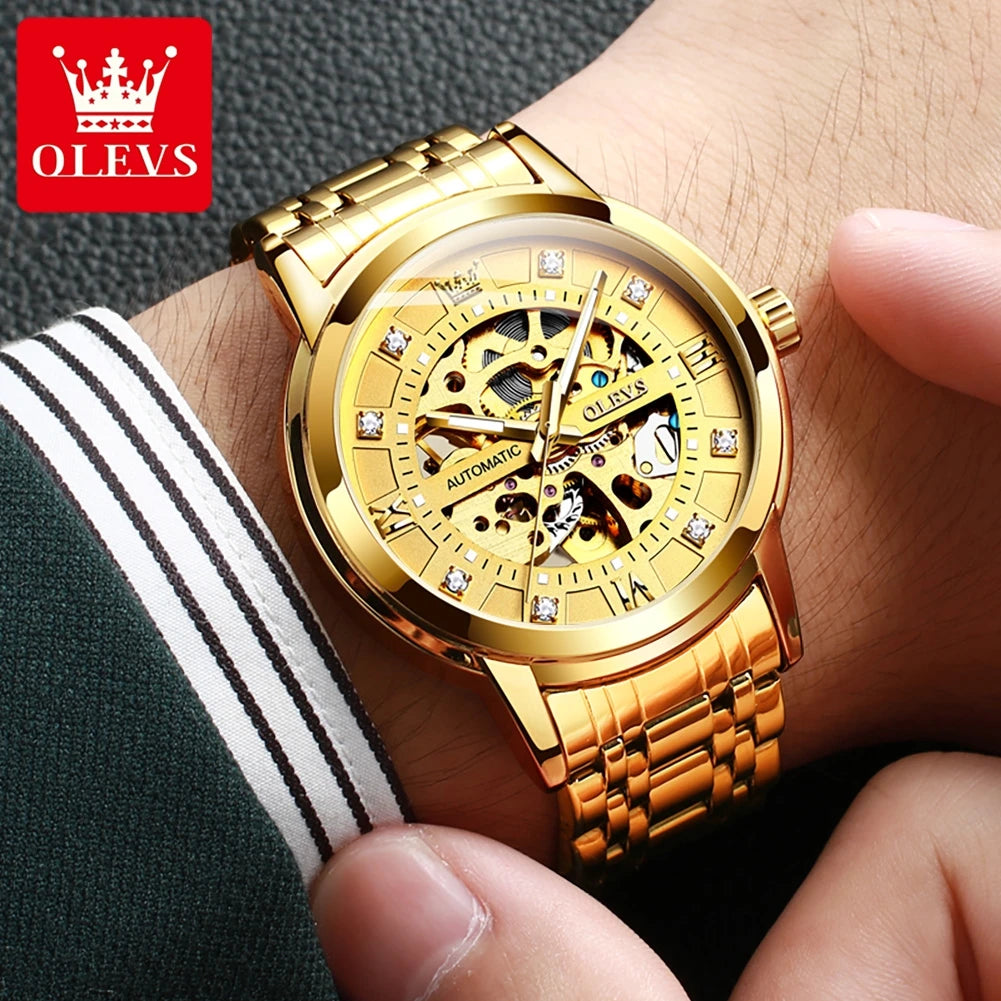 OELVS 9901 Luxury Men's Watches Fashion Dress Automatic Mechanical Wristwatch Waterproof Luminous Hollow Watch for Man Reloj
