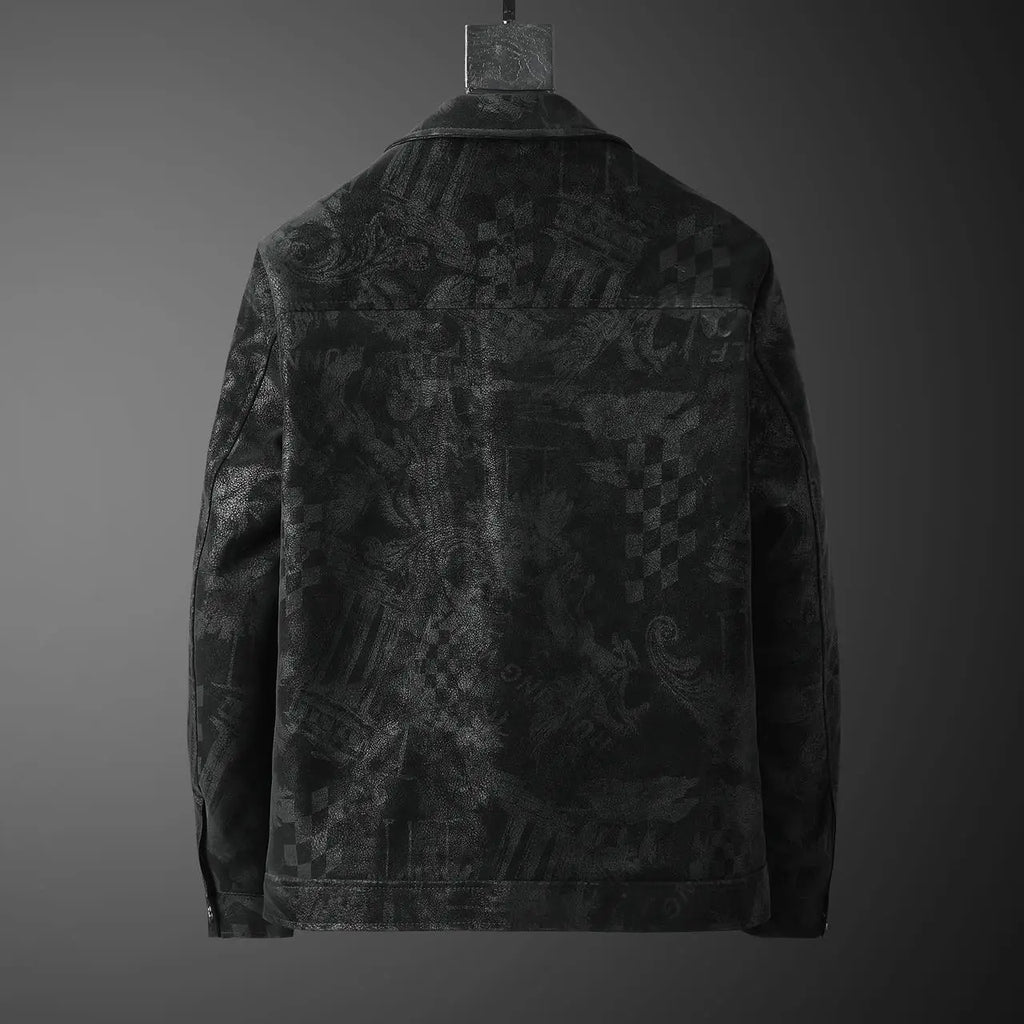 Men's Lapel Pu Leather Jacket Letter Print Casual Short Fashion Jacket