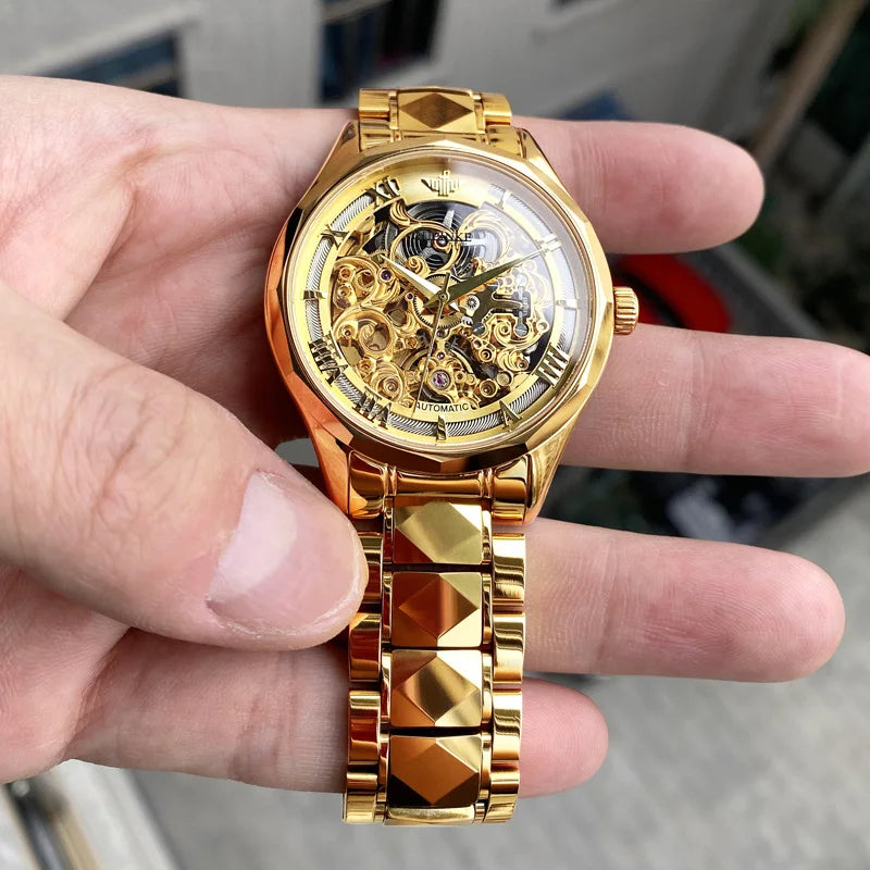 OUPINKE Watches Men Skeleton Automatic Mechanical Wristwatch Luxury Top Brand Sapphire Mirror Tungsten Steel Hollow Montre Homme