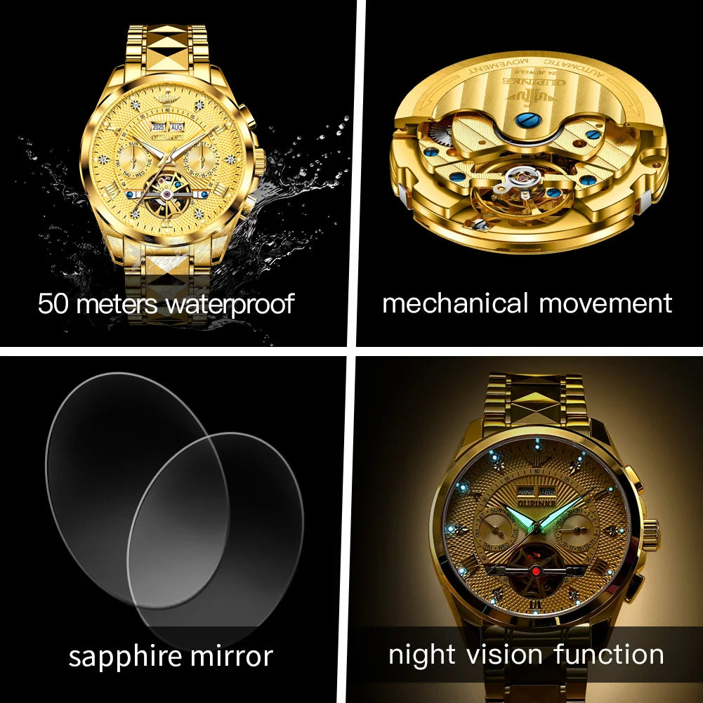 OUPINKE 3270 Mens Watch Automatic Mechanical Watch﻿ Waterproof Luminous Watches For Man Tungsten Steel Imported Movement Reloj