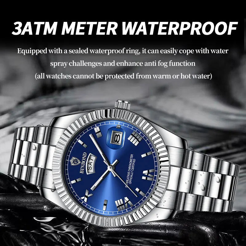 2025 New Men Business Watches Fashion Arabic Dial Steel Band Male's Luminous Waterproof Quartz Watch Set(Gift box regulator Box）