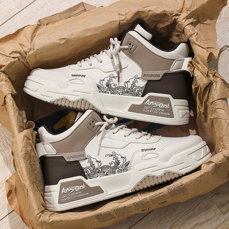 Men's High Top Sport Shoes Summer Autumn Original Versatile Heightening Casual Motion Putian Trendy Shoes round Toe Polyurethane