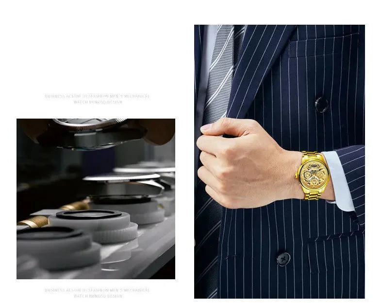 UTHAI Men's Watch Business Light Luxury high-end Brand Versatile Gold Hollow Male Fashion Quartz Clock Watches