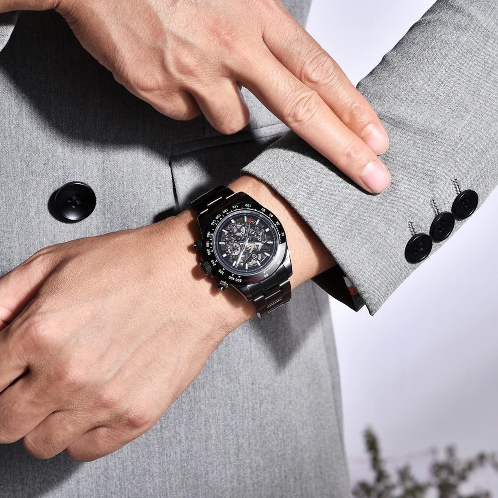 PAGANI DESIGN New 40mm Skeleton Mechanical Watches Men's Stainless Steel Waterproof Automatic Watch Luxury Sapphire Glass Clock