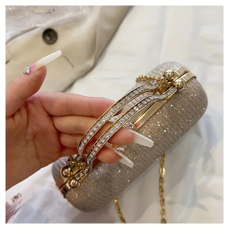 Shiny Mini Evening Bag, Rhinestone Chain Purse