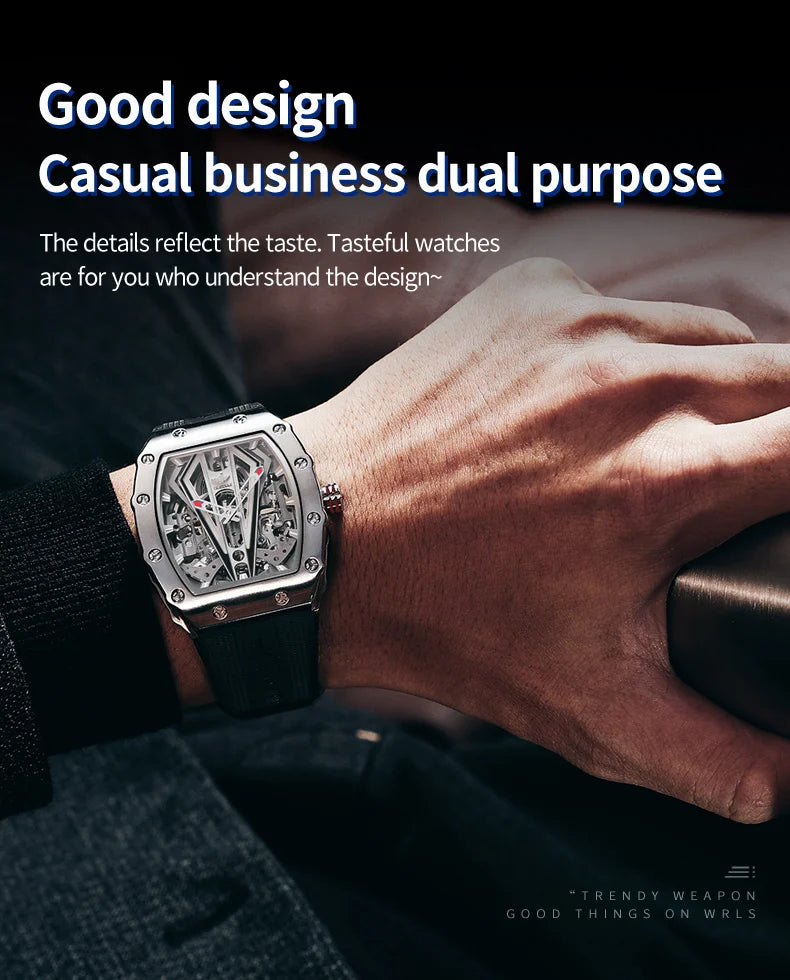 OUPINKE A3179 Mens Watch Luxury Original Brand Skeleton Automatic Mechanical Watch 50M Waterproof Luminous Silicone Strap Watch