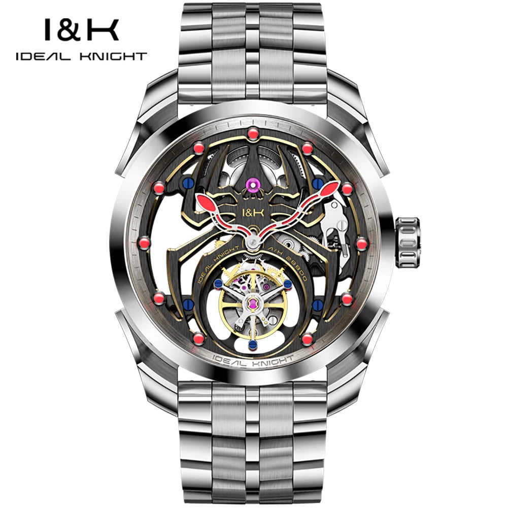 IDEAL KNIGHT 6802 Automatic Watch For Men Hollow Skeleton Mechanical Wristwatch Waterproof Tourbillon Man Watch Sapphire Mirror