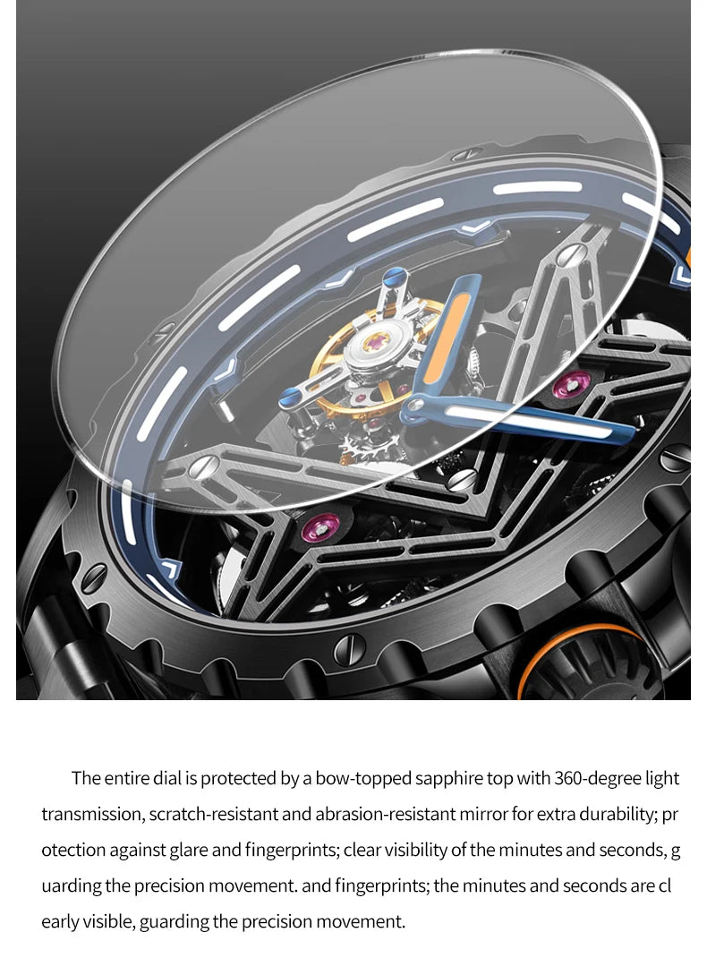 IDEAL KNIGHT 6803 Tourbillon Watch Automatic Mechanical Watch Luminous Waterproof Clock High Quality Fashion Business Men Watch