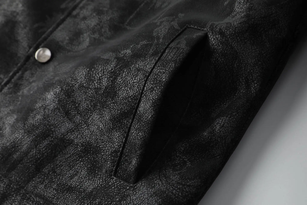 Men's Lapel Pu Leather Jacket Letter Print Casual Short Fashion Jacket