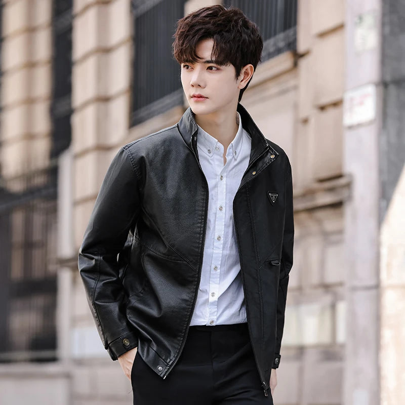 Luxury Fleece Lined Men's Faux Leather Jacket Brand Business Solid PU Leather Coat Male Autumn Winter Vintage Motorcycle Jackets