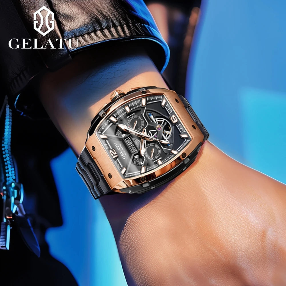 GELATU 6013 Luxury Men Hollow Automatic Mechanical Watch Waterproof Multi functional Original Men Watch Formal Watch Reloj