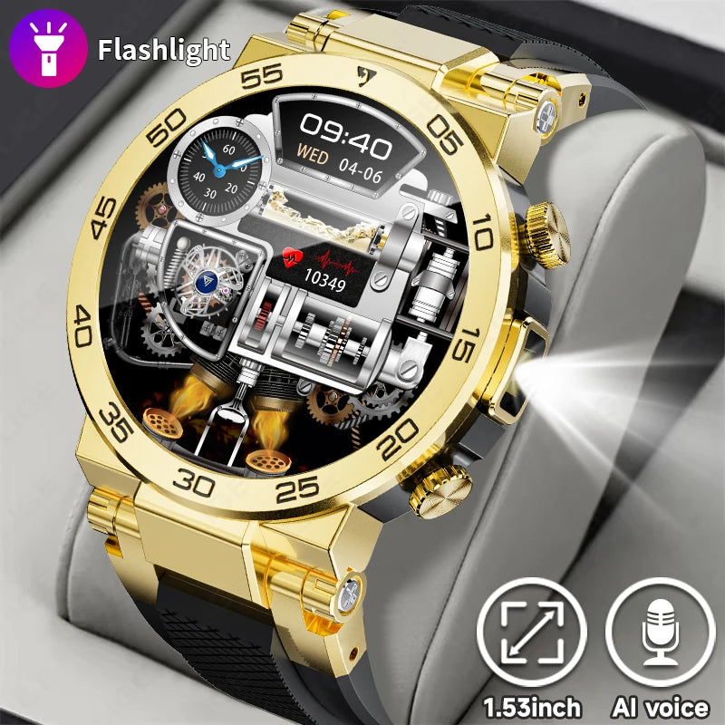 LIGE Fashion LED Flashlight Smart Watch For Men Custom Watch Face Bluetooth Call  Bracelet Sport Blood Oxygen Monitor Smartwatch