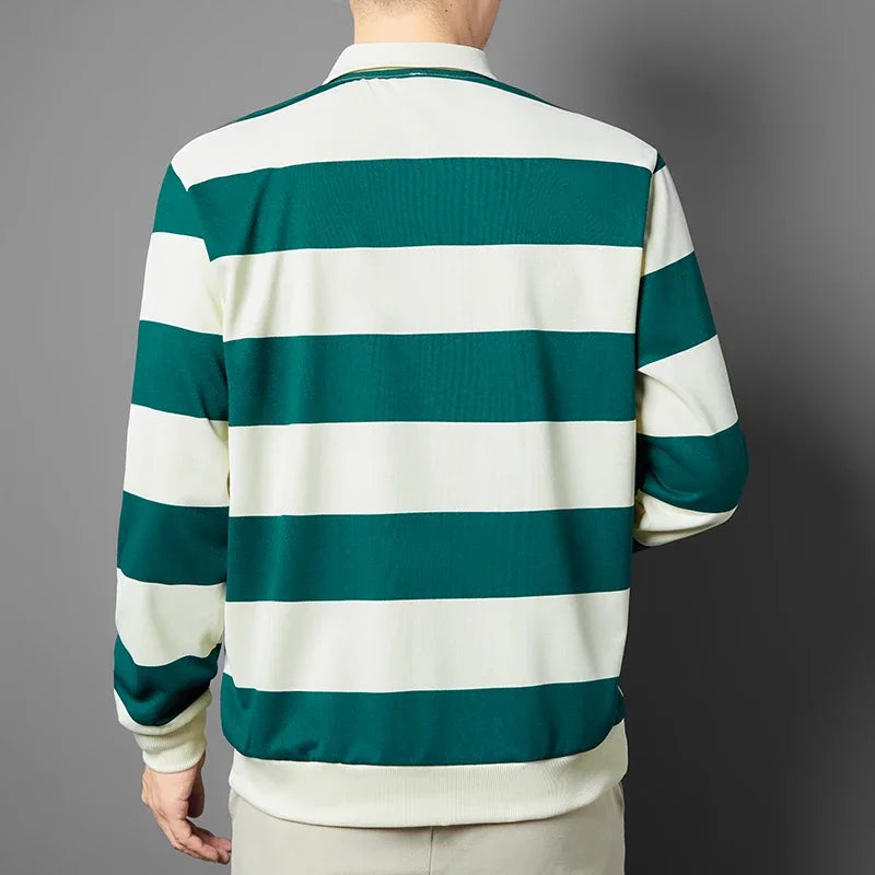 2025 Men's New Striped Long Sleeved Polo Shirt Casual Fashion Autumn Winter Versatile Top